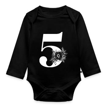 Nummer 5 Schwarze Blumen - 5. Blumenjubiläum - Baby Bio-Langarm-Body - Schwarz - Vorne