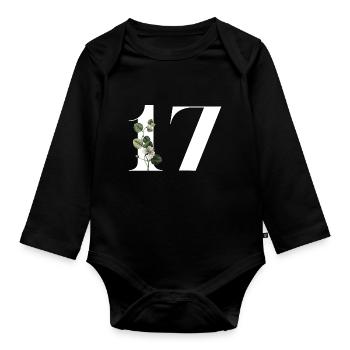 Number 17 Floral Green -17th Floral Birthday - Organic Longsleeve Baby Bodysuit - black - Front