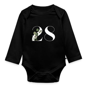 Nummer 28 Blumengrün -28. Geburtstag Blumen - Baby Bio-Langarm-Body - Schwarz - Vorne