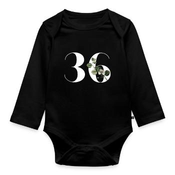Nummer 36 Blumengrün - 36. Blumengeburtstag - Baby Bio-Langarm-Body - Schwarz - Vorne