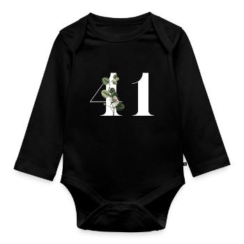 Nummer 41 Blumengrün - 41. Blumengeburtstag - Baby Bio-Langarm-Body - Schwarz - Vorne