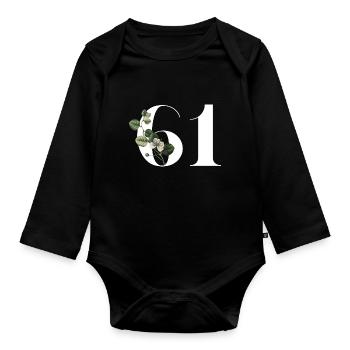 Nummer 61 Blumengrün - 61. Geburtstag Blumen - Baby Bio-Langarm-Body - Schwarz - Vorne