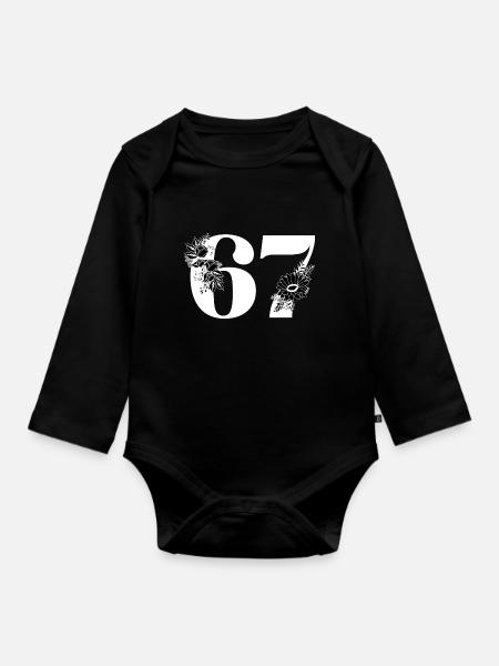 Nummer 67 Schwarze Blumen - 67. Blumengeburtstag - Baby Bio-Langarm-Body - Schwarz
