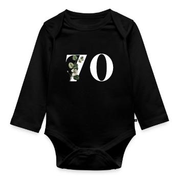 Nummer 70 Blumengrün - 70. Geburtstag Blumen - Baby Bio-Langarm-Body - Schwarz - Vorne