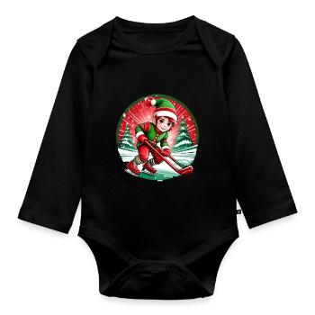 Christmas Elf Ice Hockey - Organic Longsleeve Baby Bodysuit - black - Front