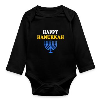 HAPPY HANUKKAH - Baby Bio-Langarm-Body - Schwarz - Vorne