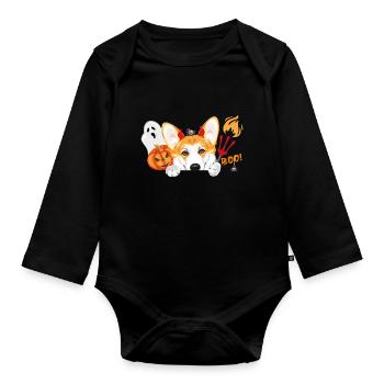 Spannender Corgi-Hund mit Halloween-Accessoires - Baby Bio-Langarm-Body - Schwarz - Vorne