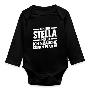First name Stella - Organic Longsleeve Baby Bodysuit - black - Front