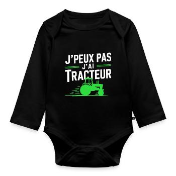 I can't I have Tractor (Green) - Organic Longsleeve Baby Bodysuit - black - Front