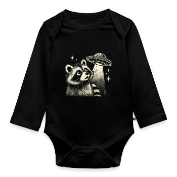 raton laveur mystique avec vaisseau spatial et étoiles - Body Bébé bio manches longues - noir - Devant