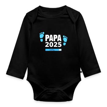 Papa 2025 Loading - Geschenk für werdende Väter - Baby Bio-Langarm-Body - Schwarz - Vorne