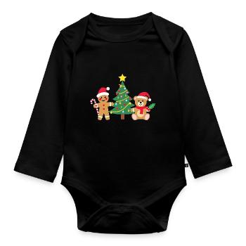 Cute Little Santa's Friends Christmas Tree - Organic Longsleeve Baby Bodysuit - black - Front
