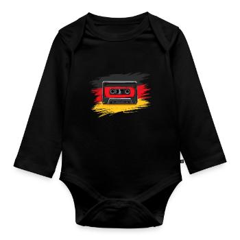 80er Mixtape Kassetten Look - Baby Bio-Langarm-Body - Schwarz - Vorne
