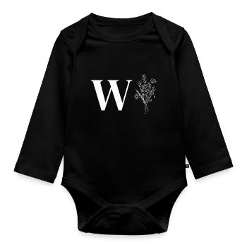 Minimalistisches Blumen-Lette - Baby Bio-Langarm-Body - Schwarz - Vorne
