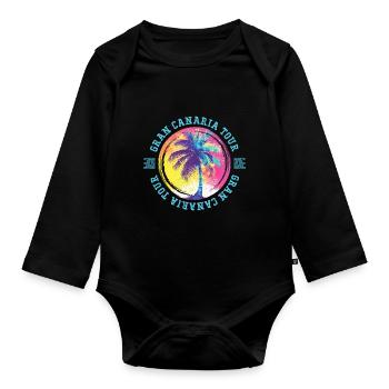 Gran Canaria Tour Palm Trees Colorful - Organic Longsleeve Baby Bodysuit - black - Front