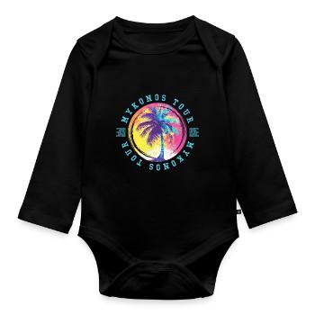 Mykonos Tour Palm Trees Colorful - Organic Longsleeve Baby Bodysuit - black - Front