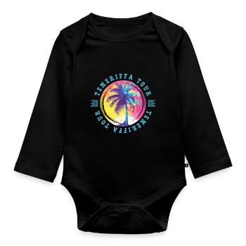 Tenerife Tour Palm Trees Colorful - Organic Longsleeve Baby Bodysuit - black - Front
