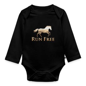 Freiheit mit Pferd genießen - Baby Bio-Langarm-Body - Schwarz - Vorne