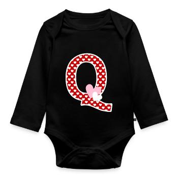 Lettre q cœur - Body Bébé bio manches longues - noir - Devant