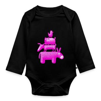 Town Musicians "Pink" - Organic Longsleeve Baby Bodysuit - black - Front