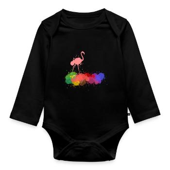 Flamingo Farbkleckse - Baby Bio-Langarm-Body - Schwarz - Vorne