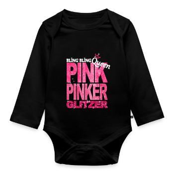 Bling Queen Pink Glitzer Prinzessin Geburtstag - Baby Bio-Langarm-Body - Schwarz - Vorne