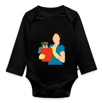 cleaning cleaning cleaning woman broom wischmop38 - Organic Longsleeve Baby Bodysuit - black - Front