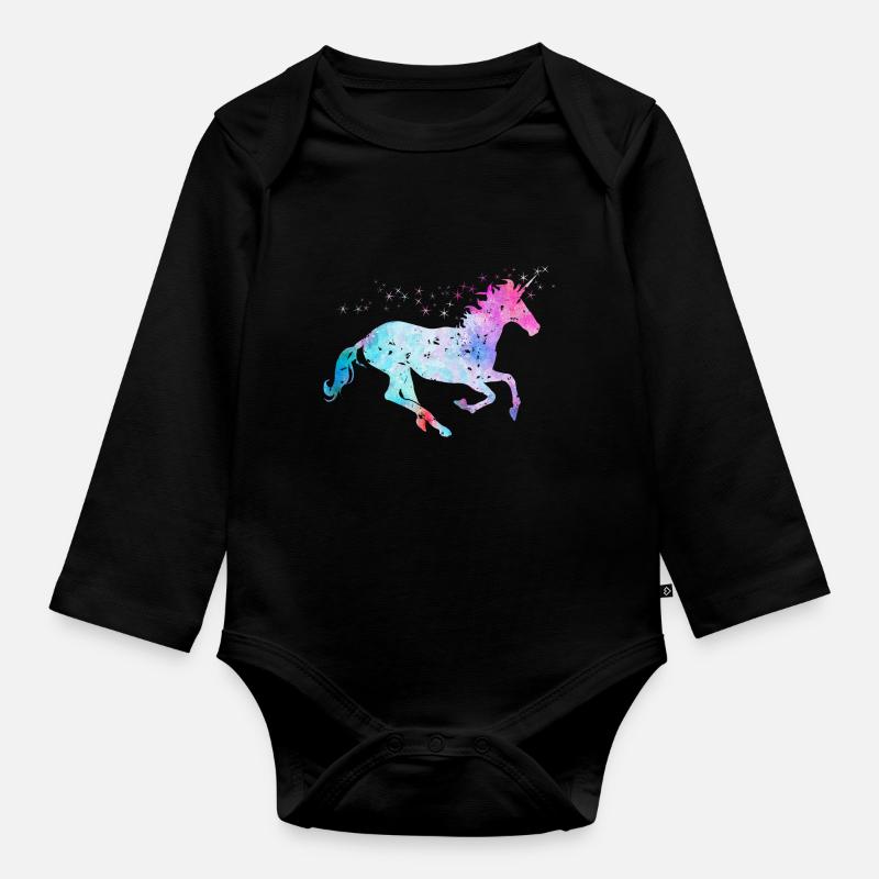 Einhorn mit Glitzer - Baby Bio-Langarm-Body - Schwarz