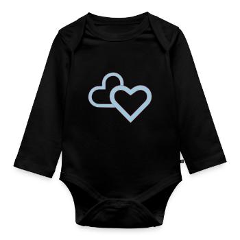 Double heart / heart - Organic Longsleeve Baby Bodysuit - black - Front