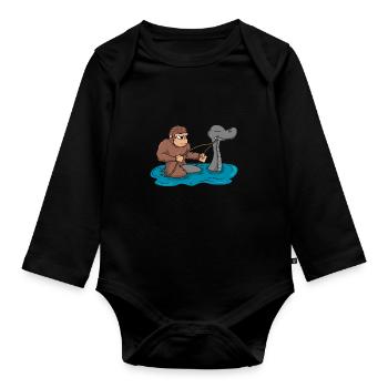Bigfoot monte le cadeau Nessie Loch Ness Sasquatch - Body Bébé bio manches longues - noir - Devant