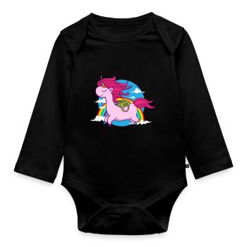 Unicorn T-Shirt - Organic Longsleeve Baby Bodysuit - black - Front