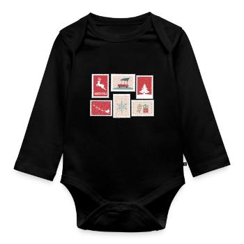 Weihnachts Breifmarken | Geschenk Idee - Baby Bio-Langarm-Body - Schwarz - Vorne