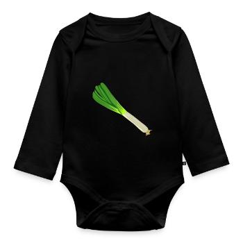 Broad-leaved leek leek leek onion vegetable garden - Organic Longsleeve Baby Bodysuit - black - Front