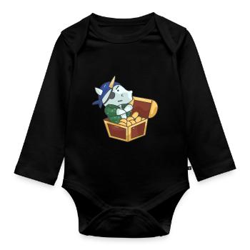 Chat pirate Pirate licorne cadeau de licorne - Body Bébé bio manches longues - noir - Devant