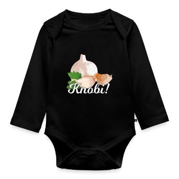 Knoblauch / weiße Schrift - Baby Bio-Langarm-Body - Schwarz - Vorne