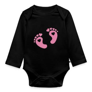 Baby Feet Heart Love Pink Girl Parents Gift - Organic Longsleeve Baby Bodysuit - black - Front