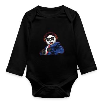 DJ Panda Party Hipster Bär feiert mit Kopfhörern - Baby Bio-Langarm-Body - Schwarz - Vorne