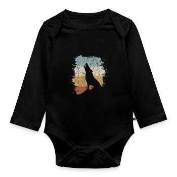Cadeau vintage oldschool rétro hurlant loup - Body Bébé bio manches longues - noir - Devant