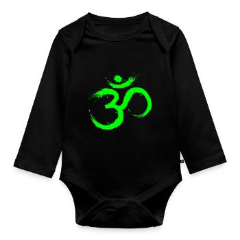 Om Design Symbol Meditation Liberation Lime Green - Organic Longsleeve Baby Bodysuit - black - Front