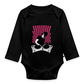 DJ mit Turntables - Baby Bio-Langarm-Body - Schwarz - Vorne