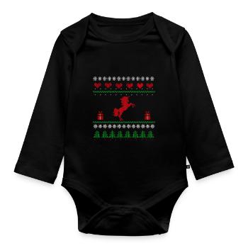 Cadeau de Noël licorne Noël laid - Body Bébé bio manches longues - noir - Devant