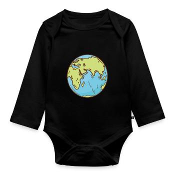 Weltkarte Erde Globus Erdkugel Symbol Kontinente - Baby Bio-Langarm-Body - Schwarz - Vorne