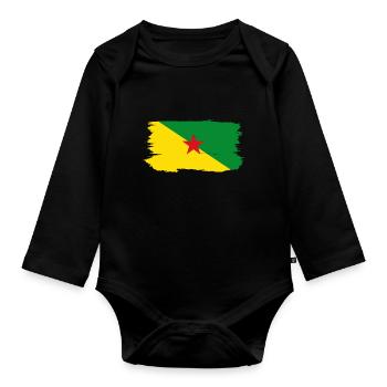 Grunge Französisch Guayana Flagge - Baby Bio-Langarm-Body - Schwarz - Vorne
