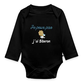 Je peux pas j'ai Biberon - Body Bébé bio manches longues - noir - Devant