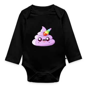 Licorne caca - Body Bébé bio manches longues - noir - Devant