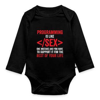 debugging programmer computer science computer nerd - Organic Longsleeve Baby Bodysuit - black - Front