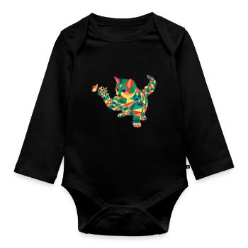 Abstrakte Katze Cartoon - Baby Bio-Langarm-Body - Schwarz - Vorne