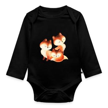 Fuchs Füchse Foxy Waldtier niedlich Rotfuchs süß - Baby Bio-Langarm-Body - Schwarz - Vorne