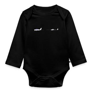 Flugzeugschlepp, Motorflugzeug, Segelflugzeug - Baby Bio-Langarm-Body - Schwarz - Vorne