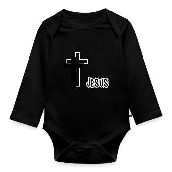 Jésus avec des croix - Body Bébé bio manches longues - noir - Devant